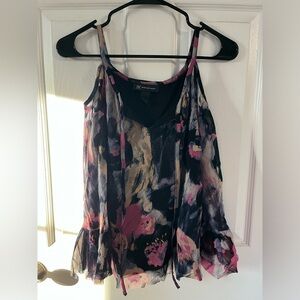 Women’s INC Multicolored Spaghetti Strap Floral Long Sleeve Flared Blouse Top XS